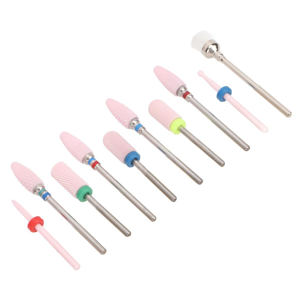 10pcs Nail Drill Bit Portable Ceramic Cuticle Remover Bits with 20 Hole Storage Box for Nail Artist