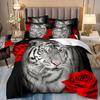 Tiger Rose Bedding Set Animal Duvet Cover Queen King Double Duvet Cover Pillowcase 2/3 Gift Soft Bedroom Decoration