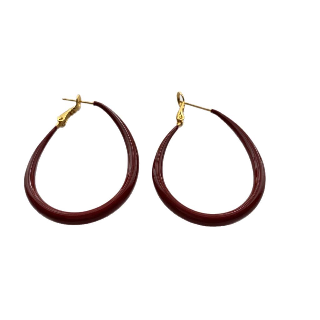 Simple Burgundy Enamel Earrings, Earrings, High-End Sense, Fashionable And Versatile, Retro Minimalist And Neat Temperament, Autumn And Winter