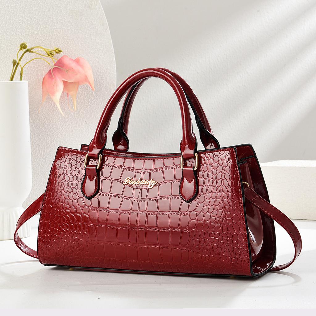 Women’s Light Luxury Shiny Crocodile Pattern Top Handle Bag, Elegant Shoulder Crossbody Purse For Middle-Aged Moms
