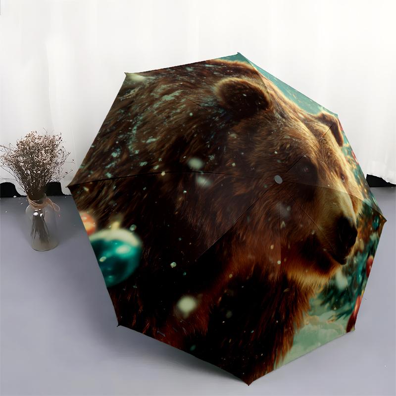 Bear pattern, automatic folding umbrella, portable and foldable design, 8 ribs, a Christmas or birthday gift.