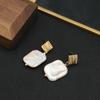 Simple Natural Freshwater Pearl Stud Earrings Women's Summer Retro Niche Design High-end Square Baroque Pendant Earrings