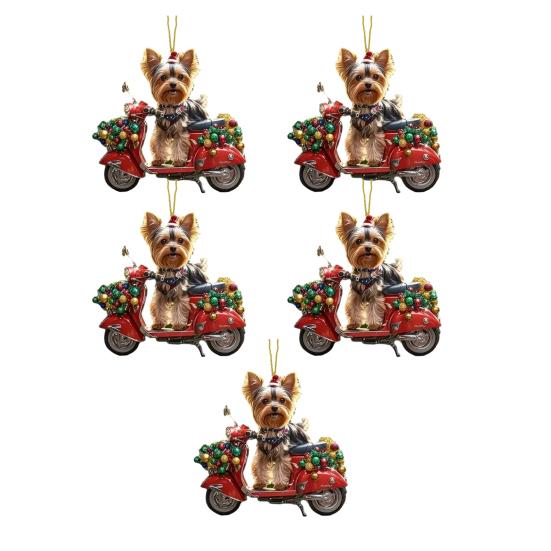 Vánoční dekorace Štěně Jízda na motocyklu Akrylový přívěsek Vánoční stromeček na zavěšení do auta na prázdniny