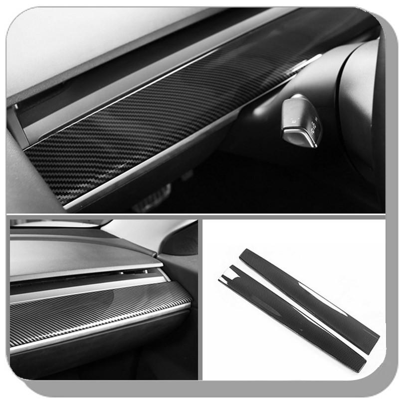 Heenvn Car Dashboard Cover For Tesla Model 3 Y Carbon Fibre ABS Door Dash Trim Panel Interior Accessories Sticker 2021-2024 New