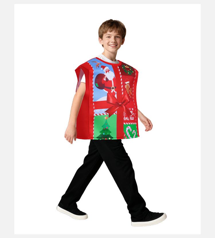 Kids Santa Claus Christmas Costume with Candy Cane Gift Box - Perfect for Parties and Performances