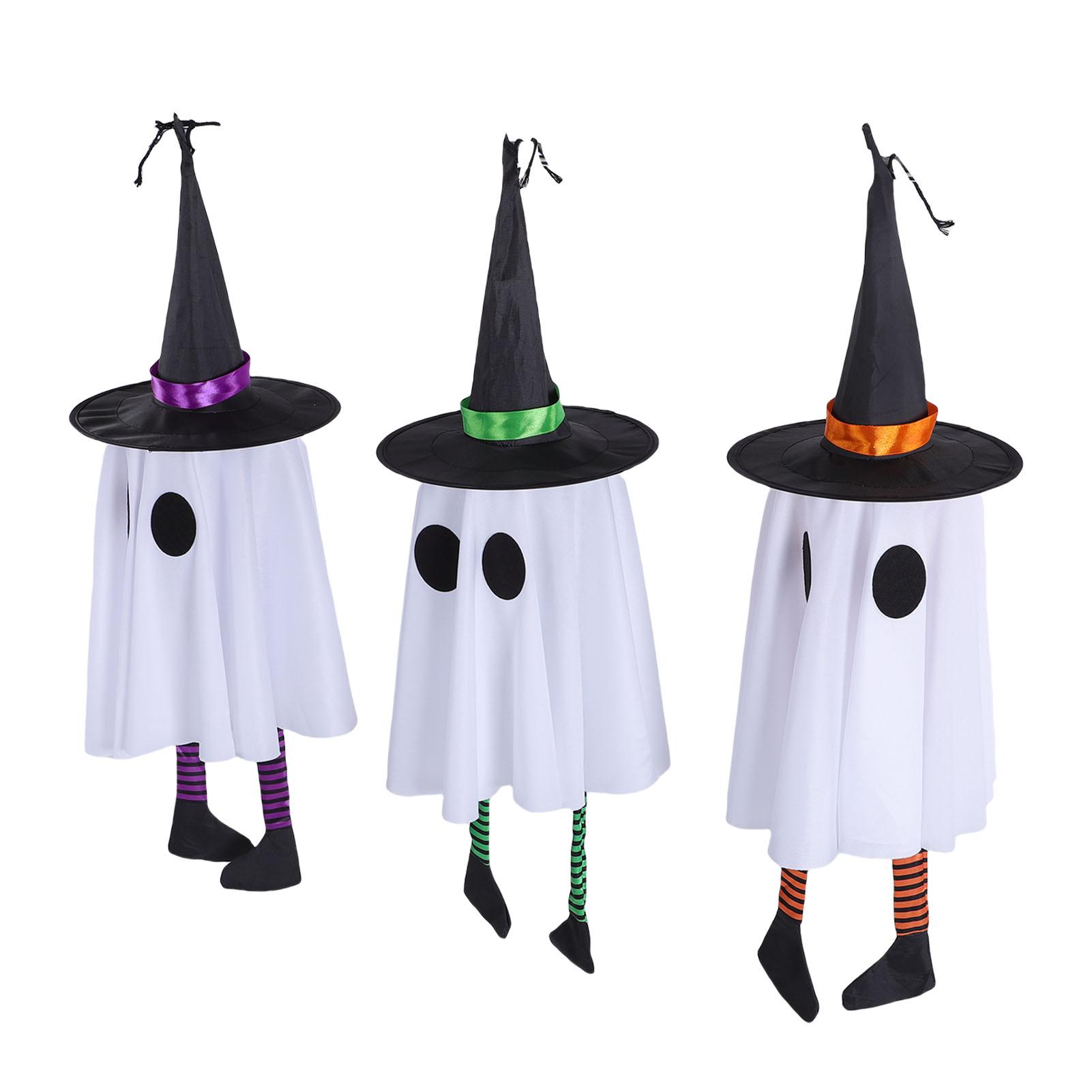 

3 Pcs Light Up Ghosts Decor with Witch Hat Spooky Hanging Lighted Glowing Ghosts for Yard Garden Tree Porch