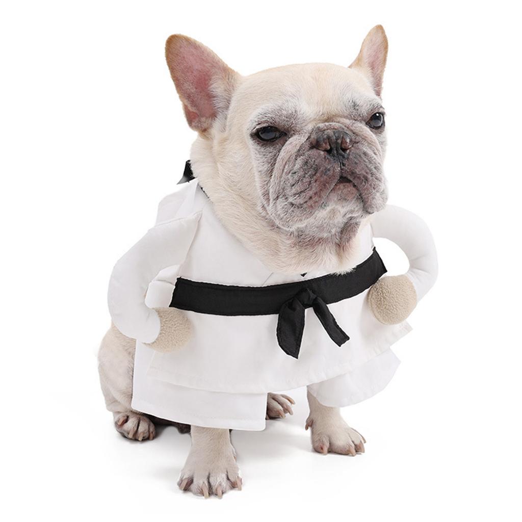 Martial Arts Costume for Dog Breathable 2 Leg Clothes For Small Dog Easy Wear Pet Halloween Party Dressingup Outfit