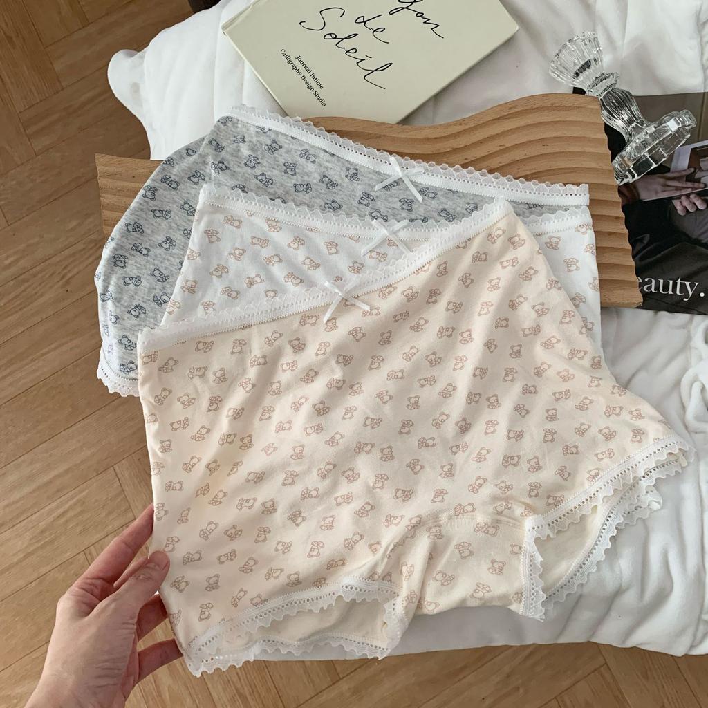 Ladies Spring and Autumn Sweet Cartoon Bear High Spring Cotton Crotch Waist Flat Angle Underwear