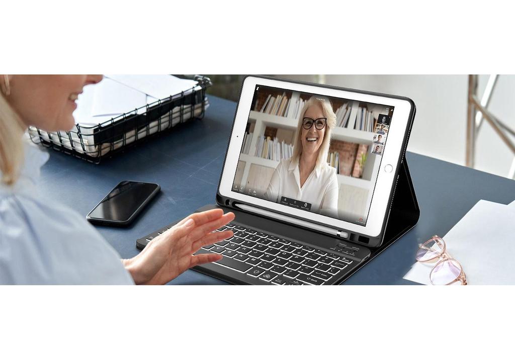 Compatible Protective Case with Seven-Color Backlit Detachable Bluetooth Keyboard for iPad Pro 11"/10.2", with Pen Slot.