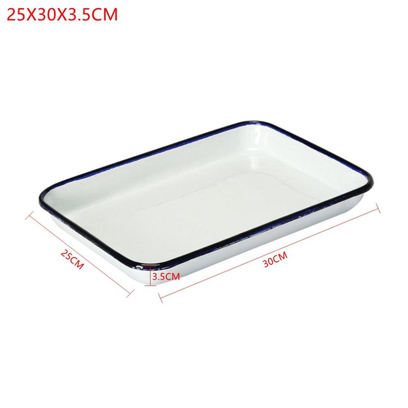 1PCS Handcrafted Vintage Tray White Enamel Home Cake Oven Baking Tray Square Retro Plates