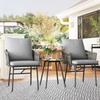 3-Piece Rattan Bistro Set, Garden Table and Chairs with 4 Cushions, Patio Rattan Conversation Furniture Set for Balcony, Porch, Terrace, Grey