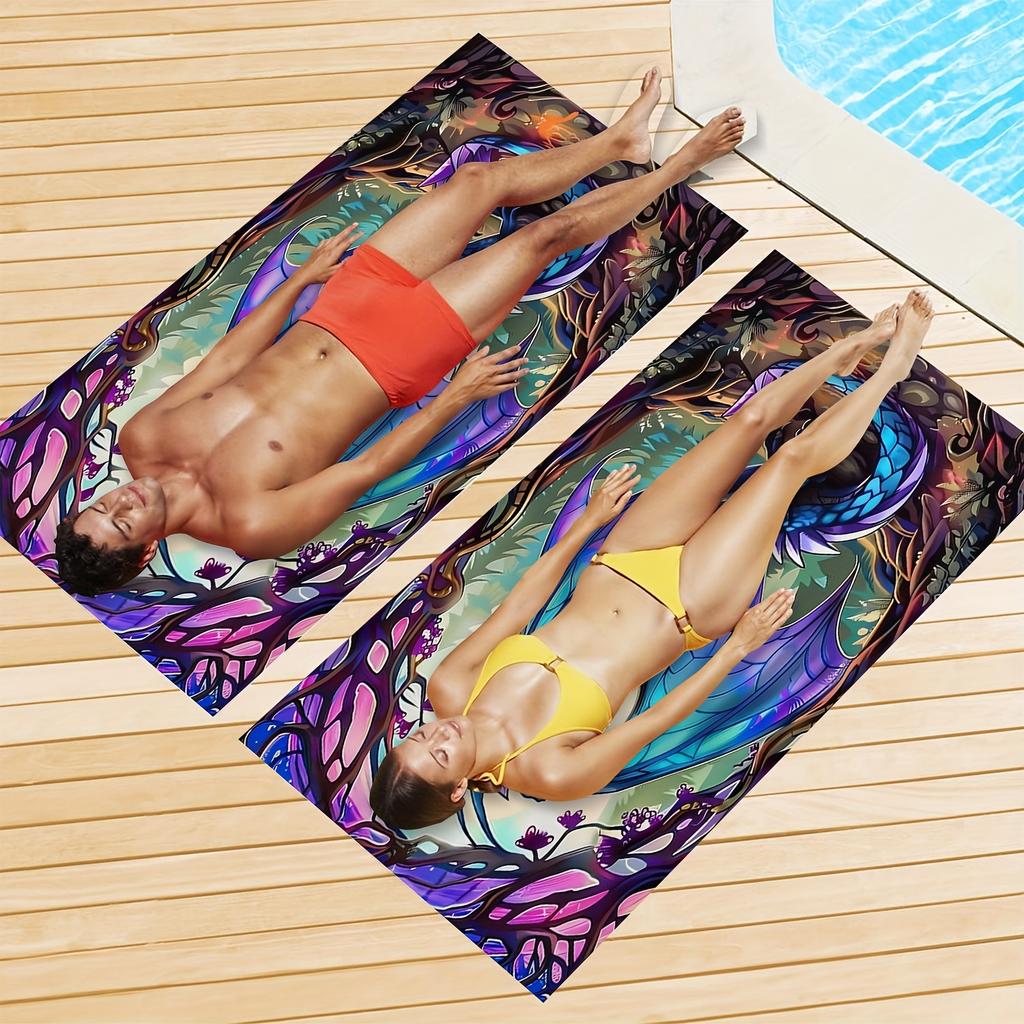 Extra Large Beach Towel - Soft and Comfortable, Cartoon Dragon Pattern, Microfiber Material, Modern Style, Rectangular, Summer