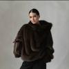 Womens Casual Brown Faux Fox Fur Hooded Coat Winter Thick Jacket Streetwear