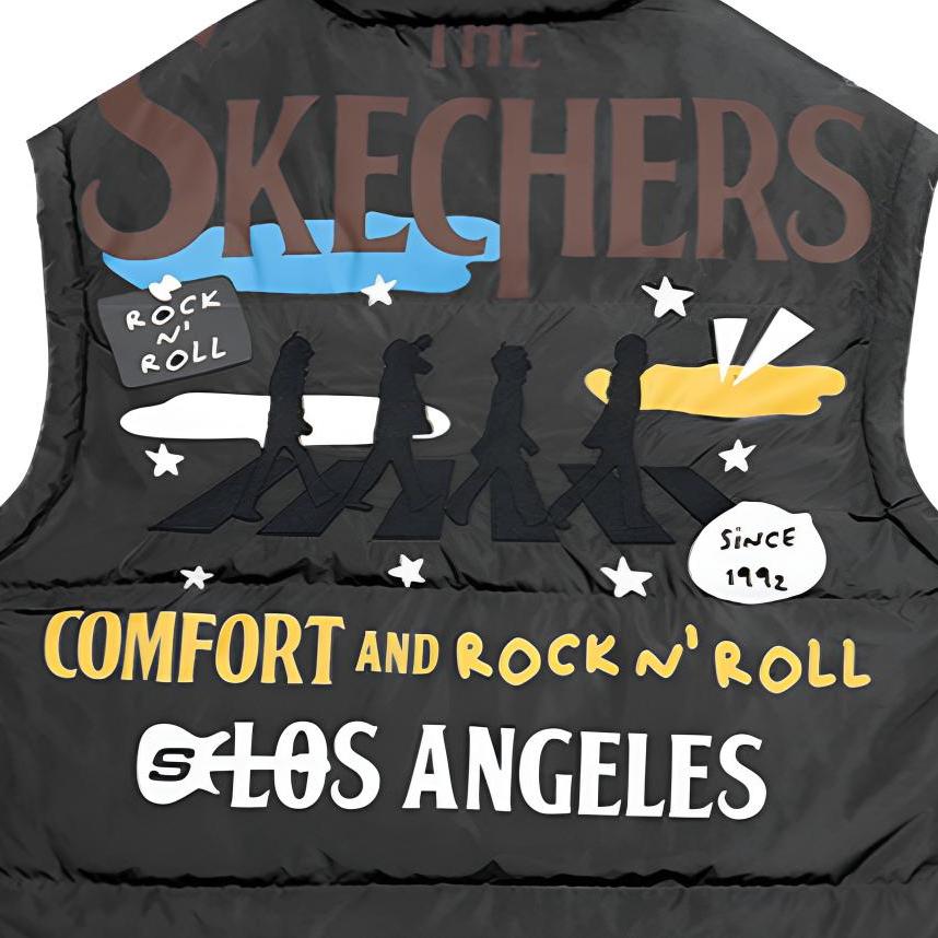 Skechers Printed Letter Zip Stand Collar Sleeveless Down Vest Women Vests Carbon-Black L421W006-0018