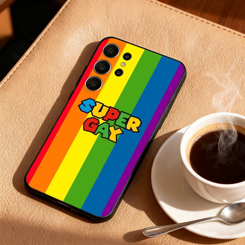 Funda de Teléfono Arcoíris LGBT Gay Lesbiana Para Samsung S26,S25,S24,S21,S22,S23,S30,Ultra,S20,FE,Lite,10,9,Funda Negra
