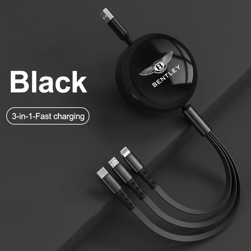 100W 3-in-1 Micro Data USB Type-C Type C Fast Charger Cable For New Bentley Flying Spur ContinentalGTBentaygaMulsanneAccessories