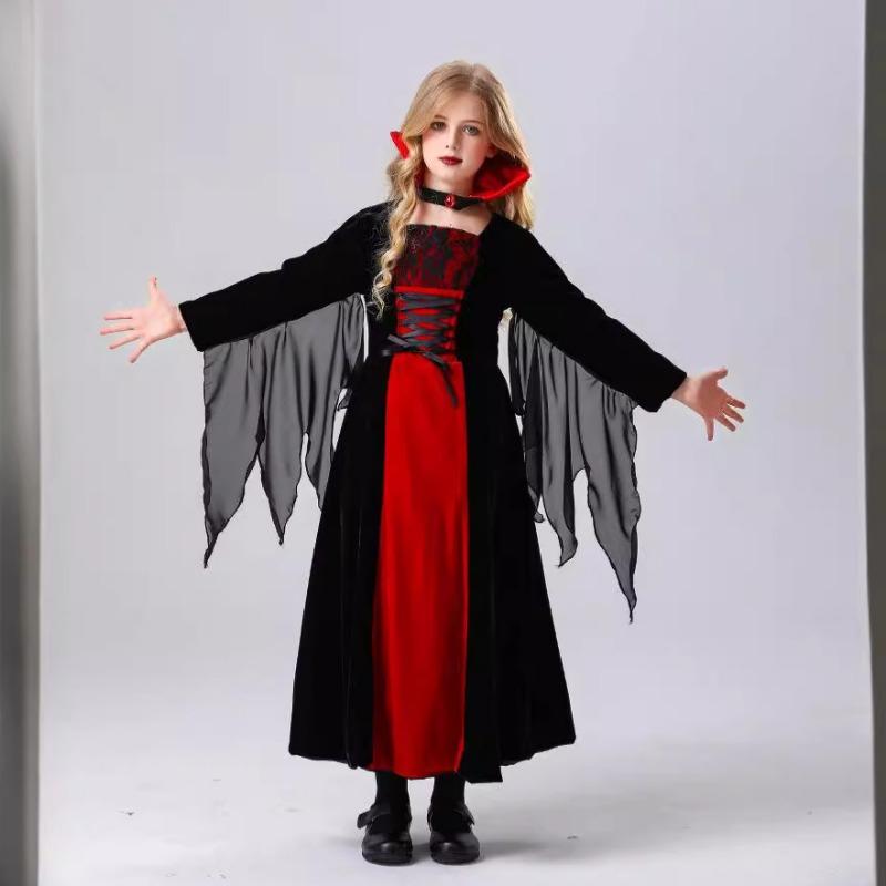 Halloween New Children's Vampire Queen Witch Devil Dress Party Stage Costume