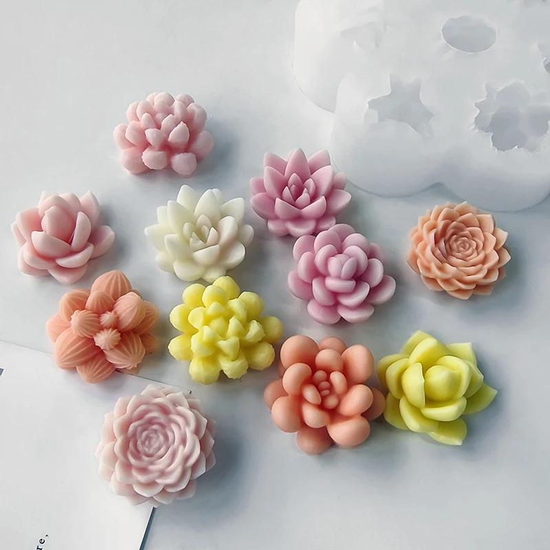 7pcs Succulent Cactus Flower Silicone Mold 3D Mini Rose Flower Chocolate Fudge Pastry Baking Mold DIY Candle Soap Crafts Molds