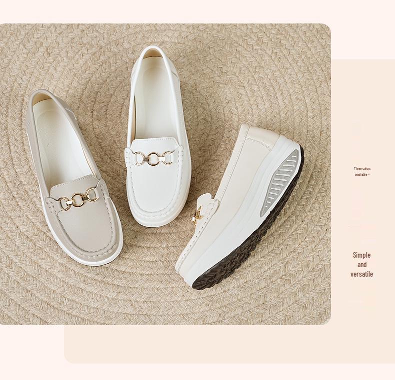 Cross-border Songgao Height-Increasing Plus Size Genuine Leather Bean Shoes for Women