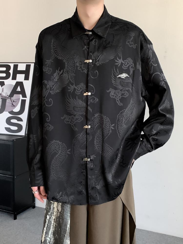 

Unisex Retro Chinese Embroidery Long Sleeve Shirt Jacket with Metal Buckle – Trendy Autumn Style 3XL чорний