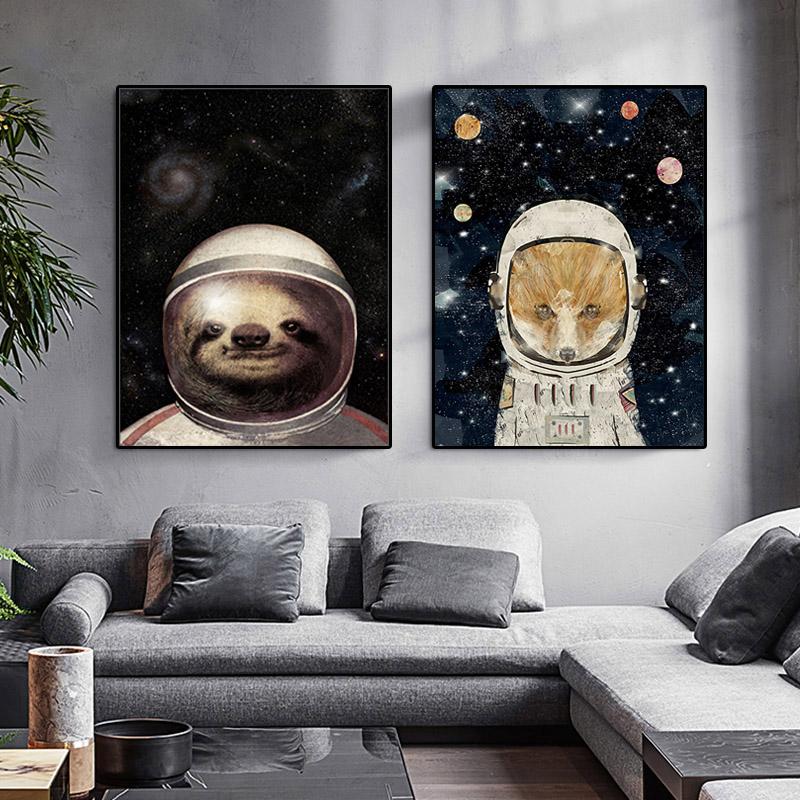 Balloon Wall Art Canvas Painting Astronaut Planet Space Prints Posters Nordic Cartoon Animal Wall Pictures for Kids Living Room No Frame