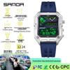 Sanda Multi-Window Sports Men's Waterproof Electronic Watch with Countdown and 3 Time Zones.