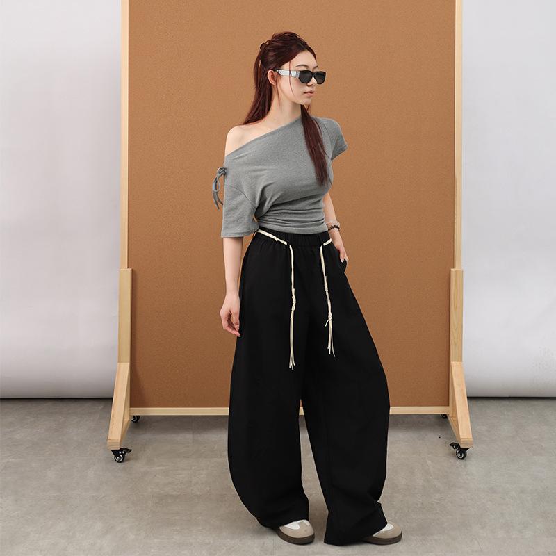 Lazy wide-leg pants women's summer new high-waisted slim-fitting and thin scimitar pants versatile floor-mopping trousers