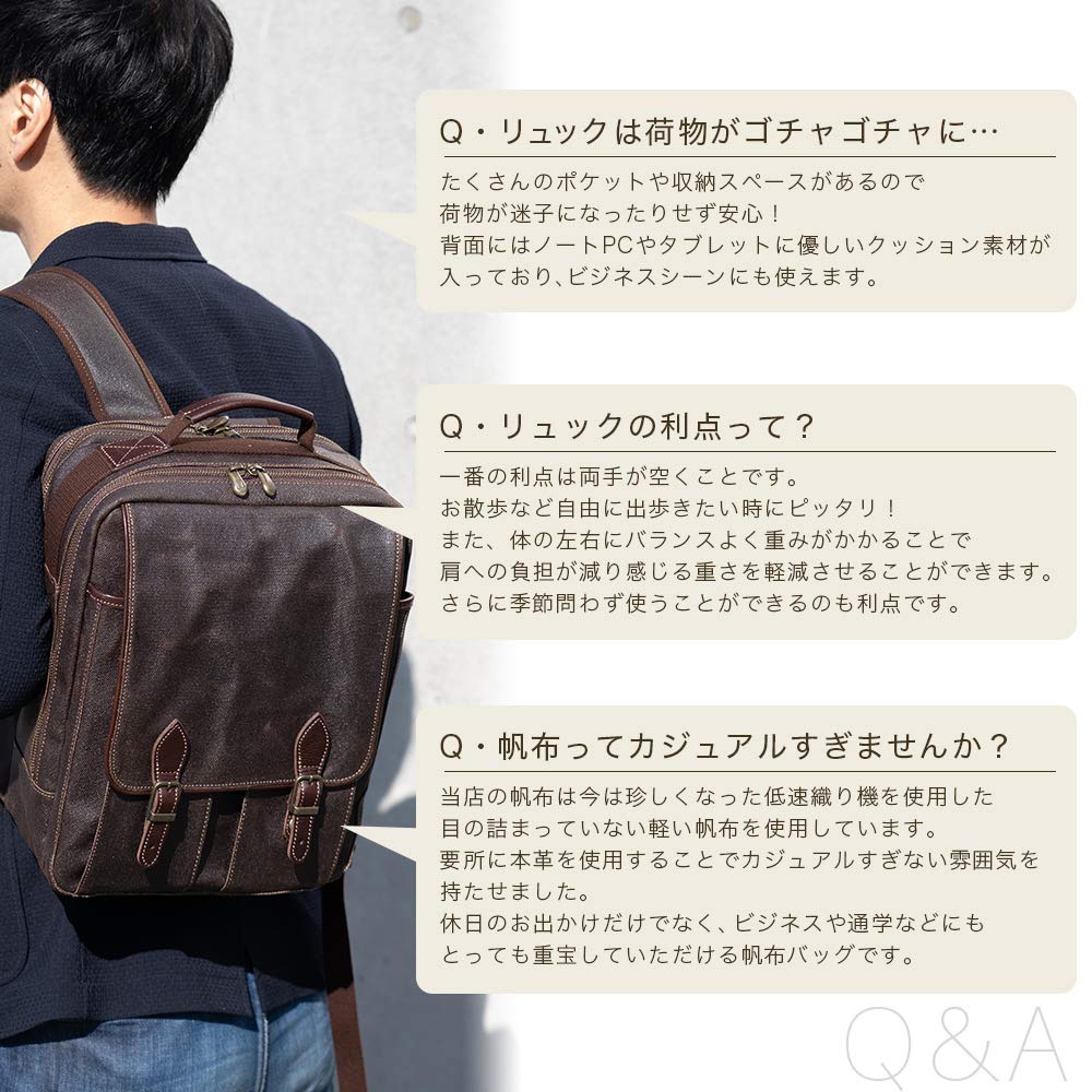 Koshibu Canvas Backpack for Men, Lightweight, Made In Japan, with Ample Storage, Multi-Function Pockets, and PC Storage, Persimmon Tannin Dyed, Cube