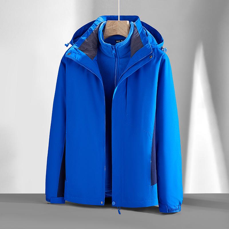 Autumn & Winter 3-in-1 Couple's Fleece-Lined Jacket Set: Detachable, Thickened Outdoor Mountaineering Coat for Men & Women