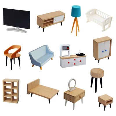 Mini Wooden Furniture Dollhouse Miniature Furniture Double Bed/Wardrobe/Closet Children Girls Pretend Role for Play Accs