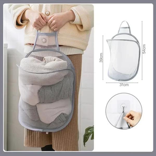 Подвесная сетчатая сумка для хранения переносная складная корзина для белья настенная сетчатая корзина для грязной одежды органайзер для шкафа корзина для белья серый 686₽