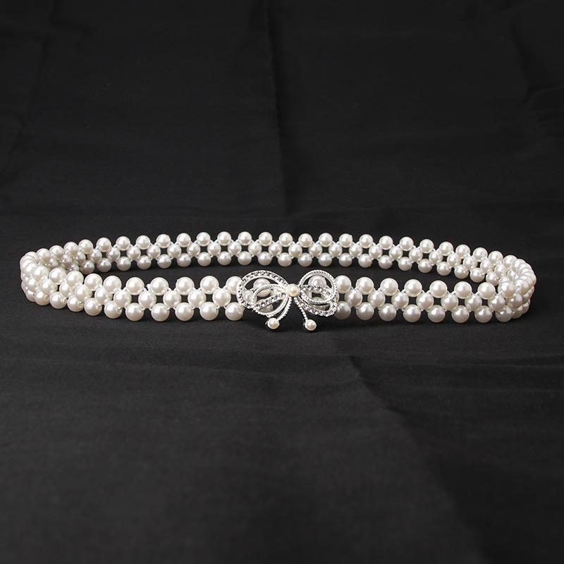 Damen Perlen Taillenkette, Koreanische Version Wasserdiamant Perlenverzierter Gürtel, Modisches und Süßes Kleid, Elastischer Gürtel für Damen