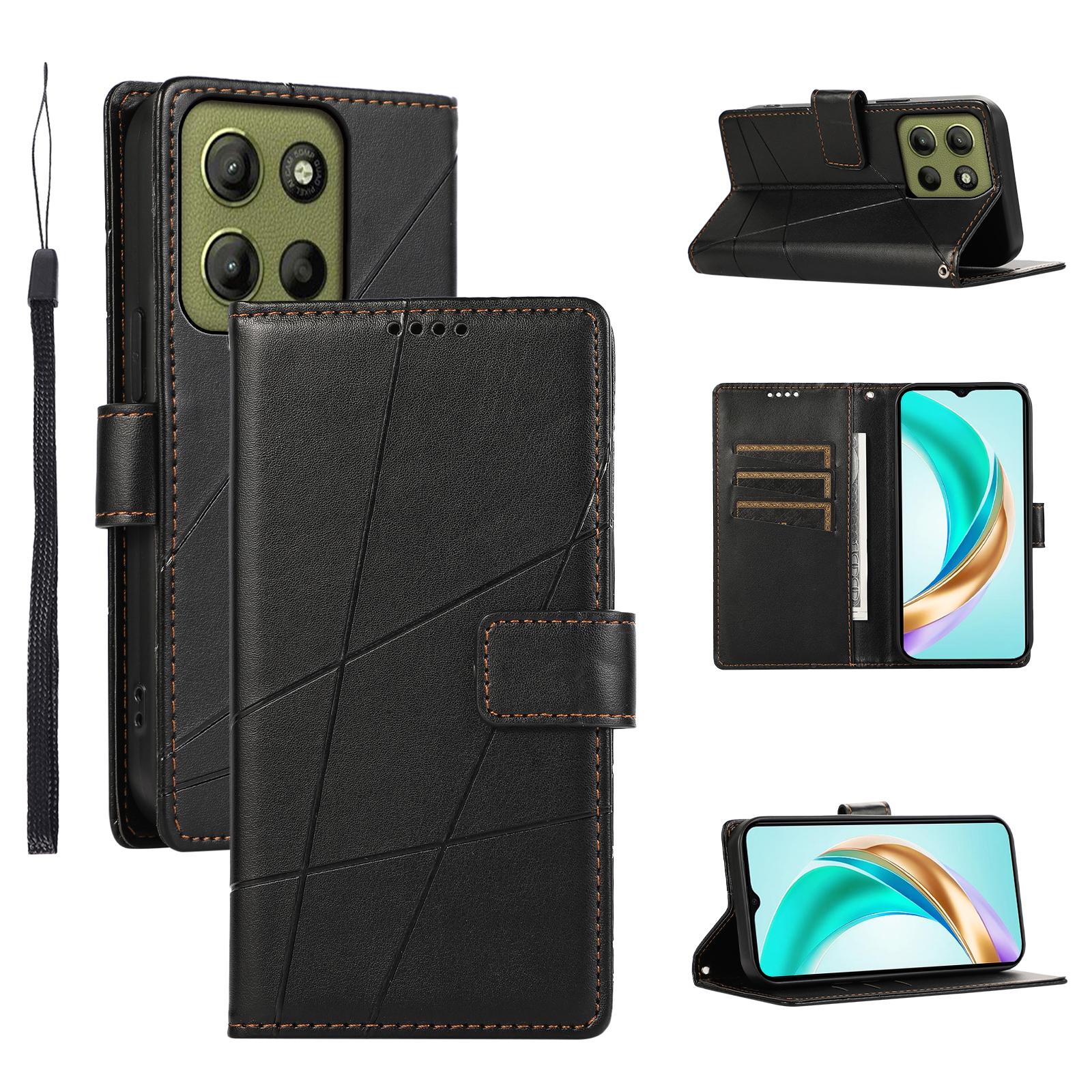 

DF-06 For Motorola Moto G15 4G Phone Case Line Imprint Leather Wallet Cover Black