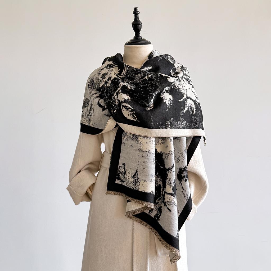 Luxury Brand Cashmere Women Floral Print Scarf Winter Warm Shawl and Wrap Bandana Pashmina Female Foulard Blanket Poncho