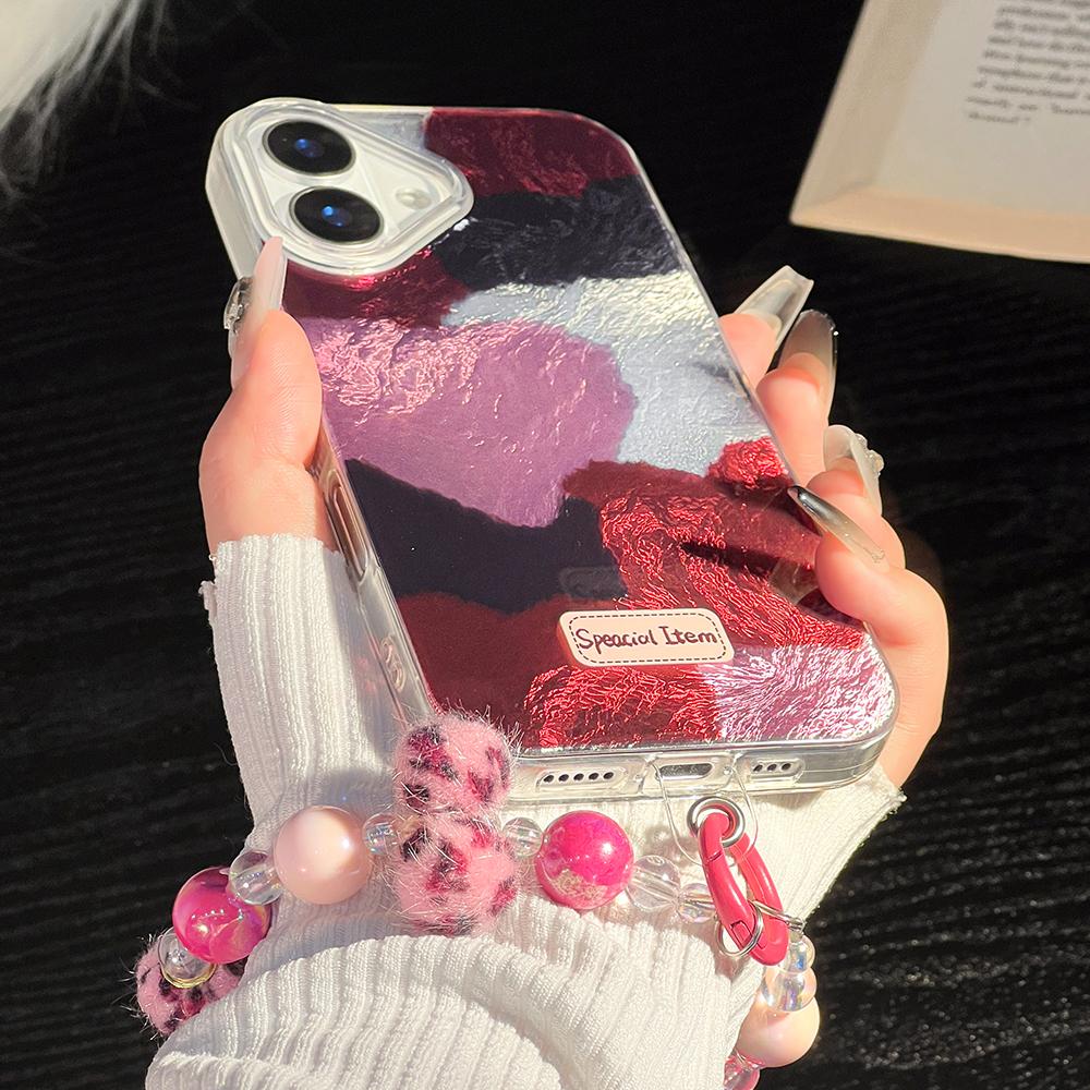 Bracelet Chain Painted Phone Case For iPhone 16 11 12 13 14 for 12 14 16 Pro 14 16 Pro Max Cute Pattern Hard Cover With Lanyard