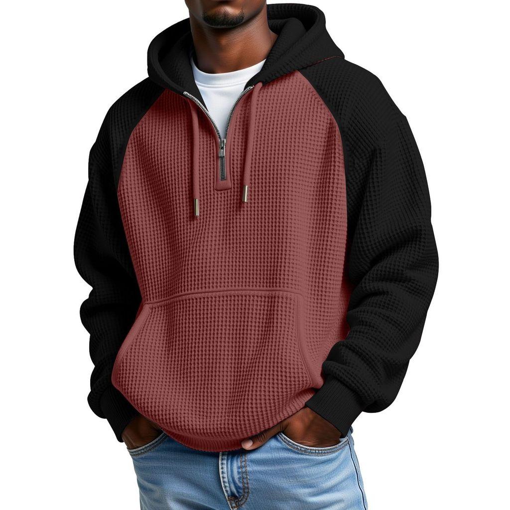 Streetwear Hoodie With Colorblock Pattern And Pouch Pocket For Casual Men