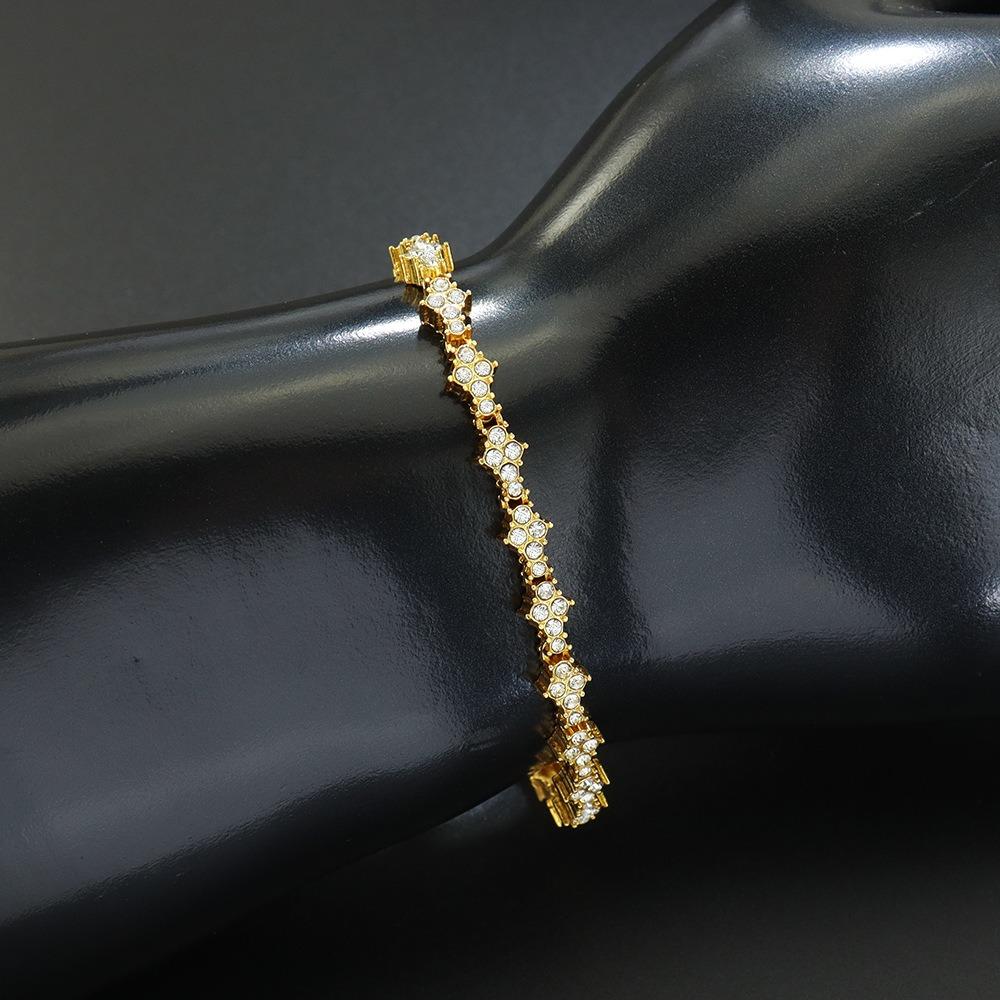 Personality Luxury Shining Brightly Gold Color Full of Rhinestone Geometric Cross Rhombus Tennis Bracelets for Women Men Jewelry