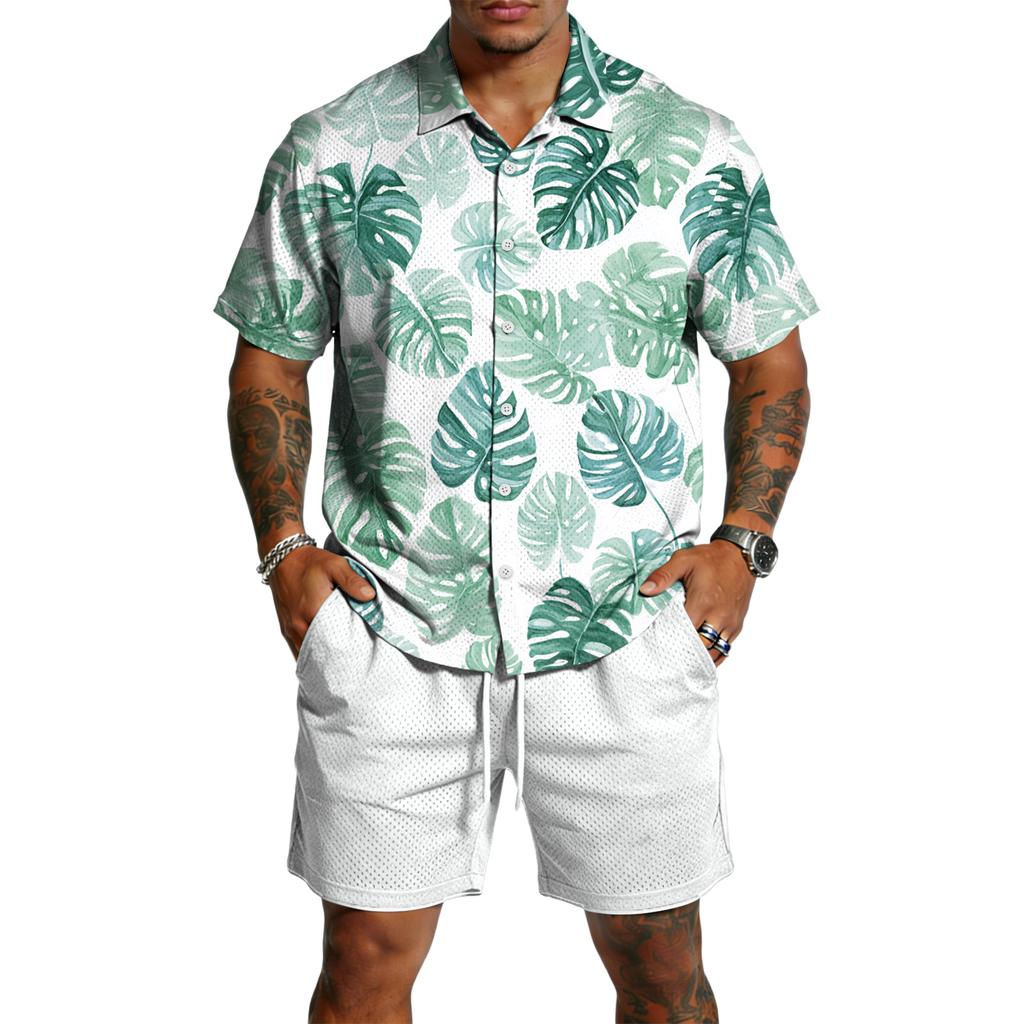 Men's Casual Lightweight Breathable Short-Sleeve Shirt And Shorts Set