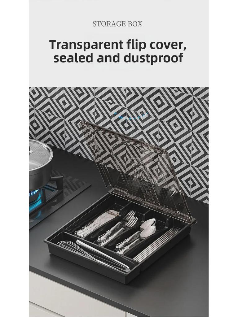 Transparent Multi-Grid Kitchen Storage Box with Lid: Organizer for Chopsticks & Cutlery