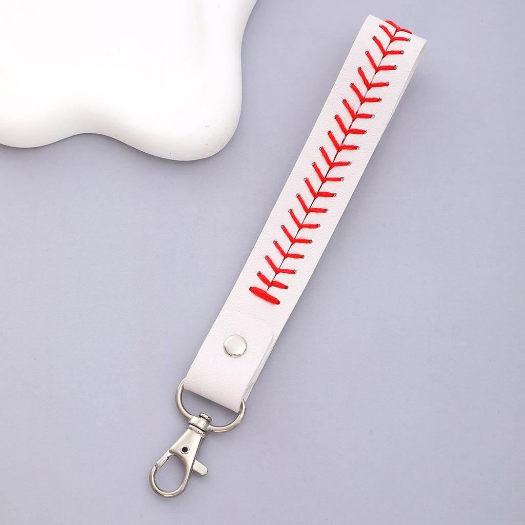Handcrafted Leather Baseball Earring, Bracelet & Keychain Set with Baseball Pattern