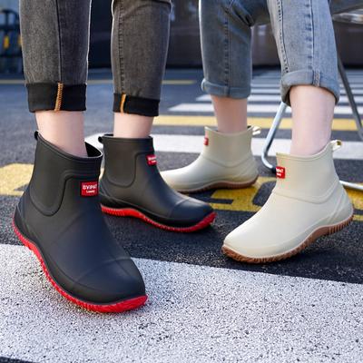 Fashion Rain Shoes Men's Short Tube Velvet Removable Four-season Comfortable Non-slip Kitchen Rubber Shoes Waterproof Car Wash Shoes Men