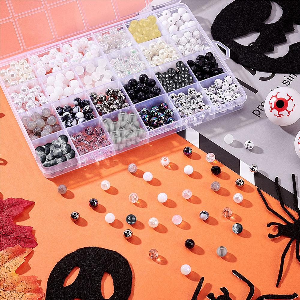 1box 576Pcs 24 Style Round Beads Jewelry Making Fiding Kit Mixed Color