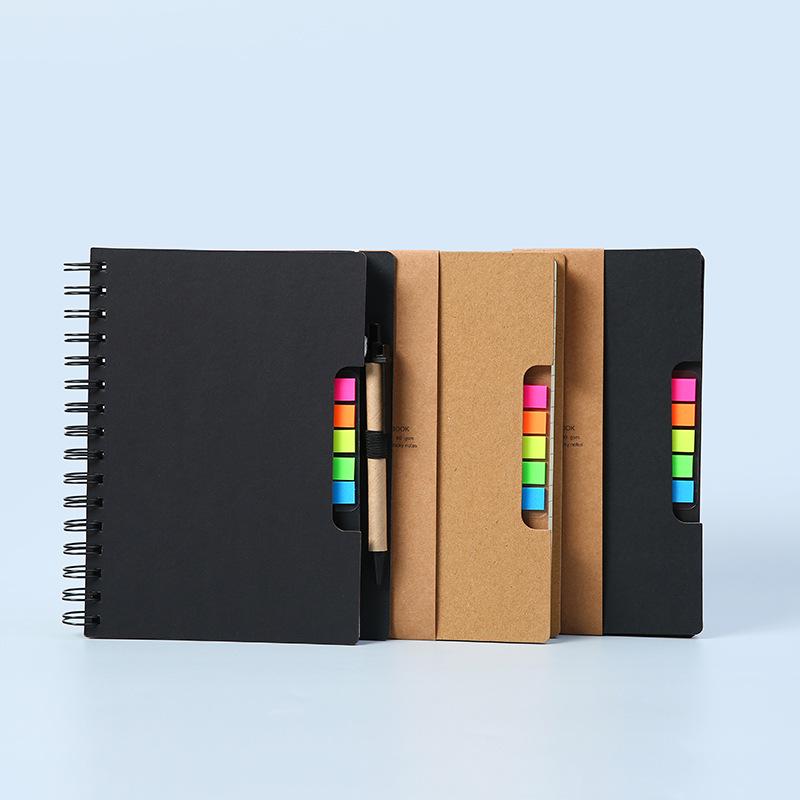 A5 Hard Shell Coil Notebook with Multi-Color Sticky Notes and Customizable Logo
