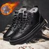 Fashion Mens Boots Winter Fashion High Top Leather Shoes Brown Black Ankle Boots Short Plush Lace-up Cotton Shoes Male Sneakers New