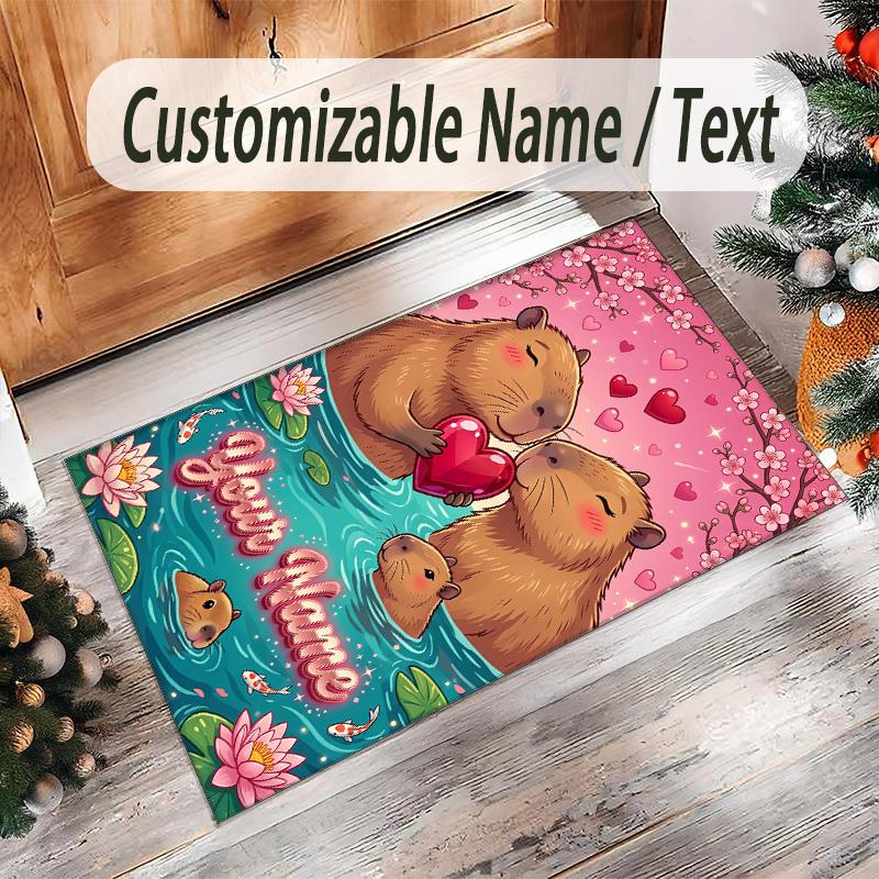 Hearts Theme Crystal Velvet Floor Rug Personalized Custom Name Text Warm Carpet Home Decoration