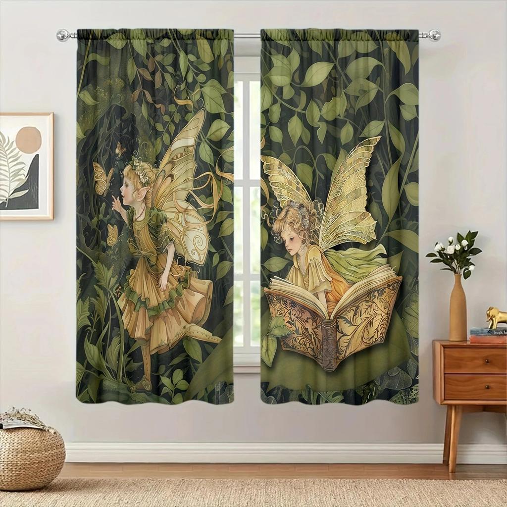 Forest Elves Printed Curtain for Home Decor - Rod Pocket Window Treatment for Bedroom, Kitchen, Living Room