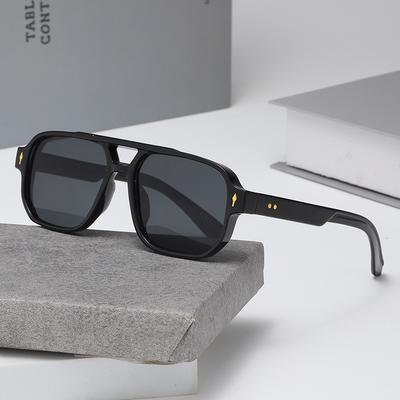 New Vintage Double Bridges Men Square Sunglasses Fashion Ocean Lens Glasses UV400 Eyewear Women Trending Rivets Sun Glasses