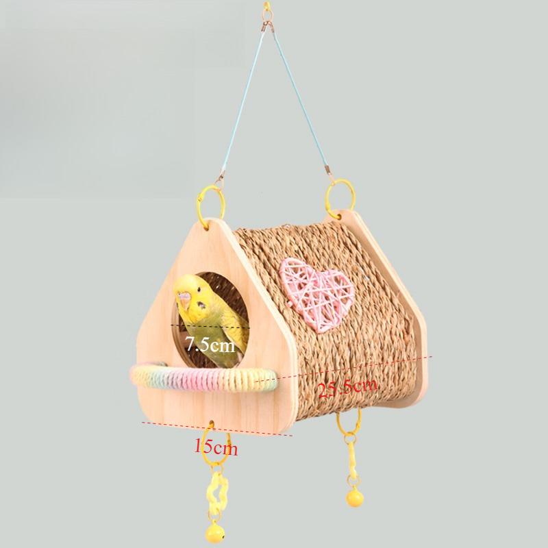 

Solid Wood Bird Cages Hanging Straw Parrot Bird Cage Tunnel Peony Parrots Sleeping Birds Nest House Accessories Parrot Supplies