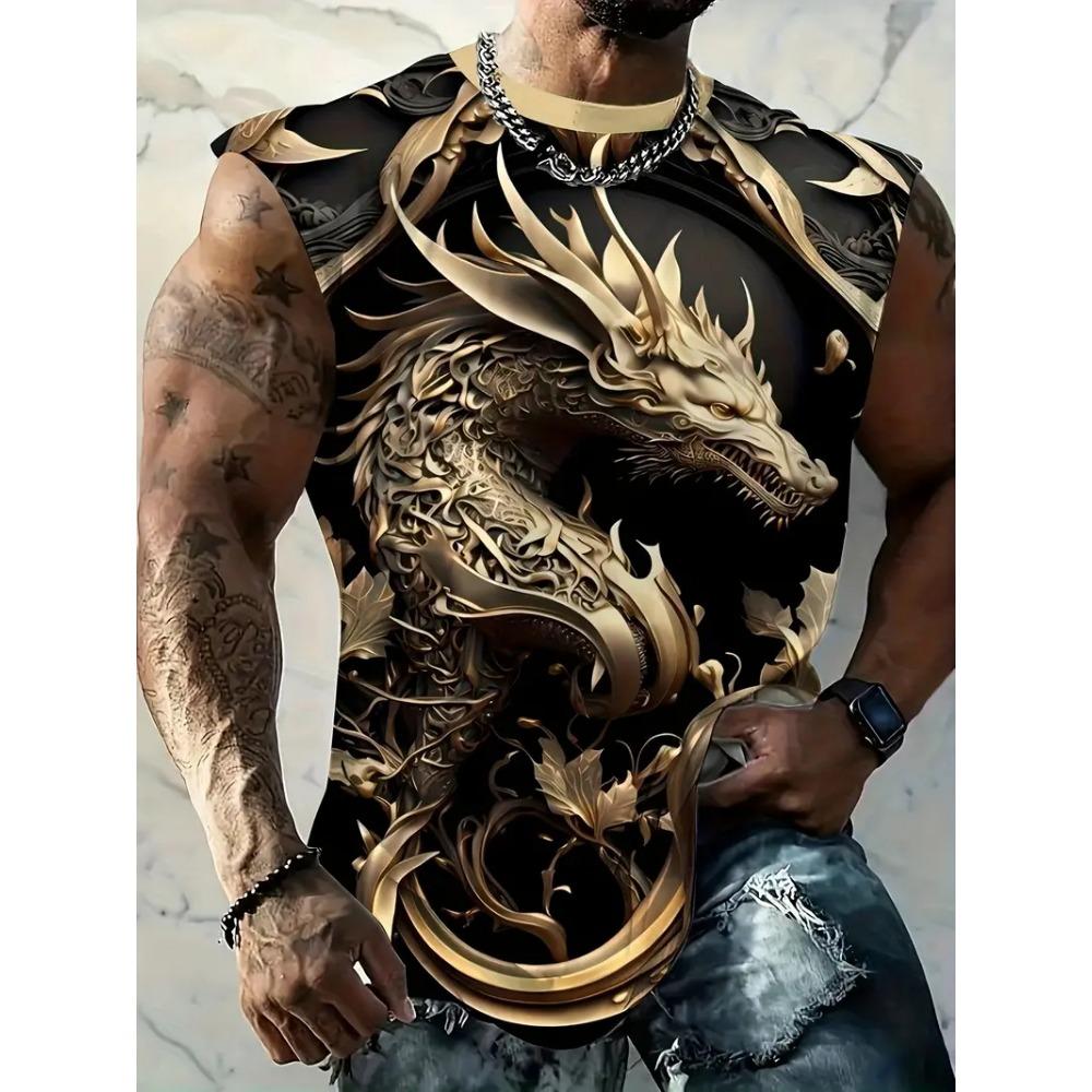 3D Creative Retro Motorcycle Print Outdoor T-shirt Sports Style Casual Breathable Round Neck Four-season Fitness Men's Vest