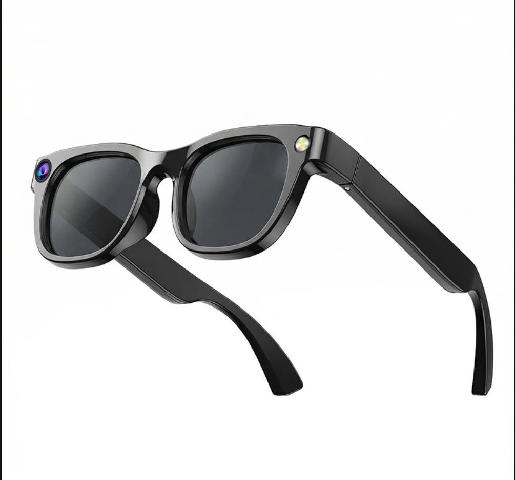 E06 Smart Photo Glasses with AI Translation, 800W Pixel Camera, Dual Mics, Noise Reduction, and Anti-Shake Technology.